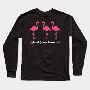 Breast cancer awareness pink flamingo Long Sleeve T-Shirt